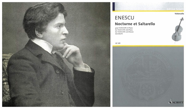 George Enescu Nocturne et Saltarello című kotta borítója és a zeneszerző portréja