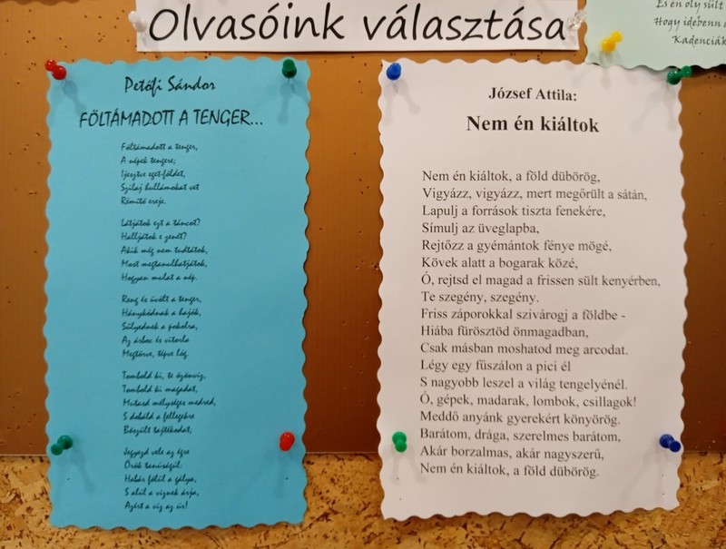 Május hónap versei: Petőfi Sándor - Föltámadott a tenger; József Attila - Nem én kiáltok (olvasó választásai)