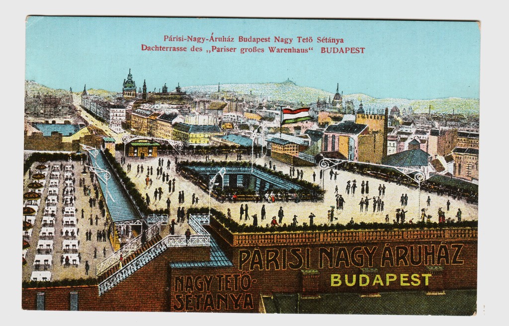 Párisi Nagyáruház tetősétánya képeslapon