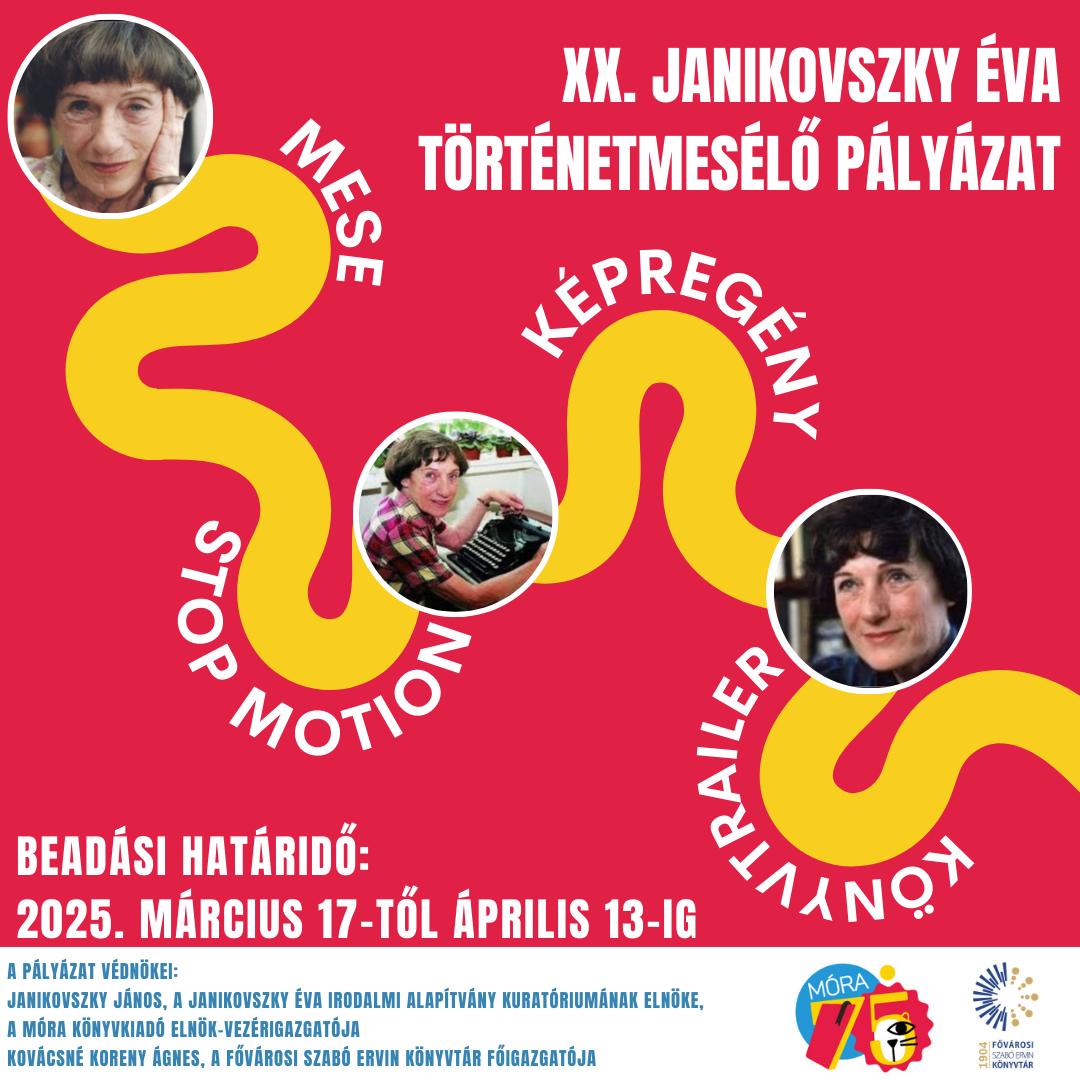 a pályázat plakátja Janikovszky Éva fotóival