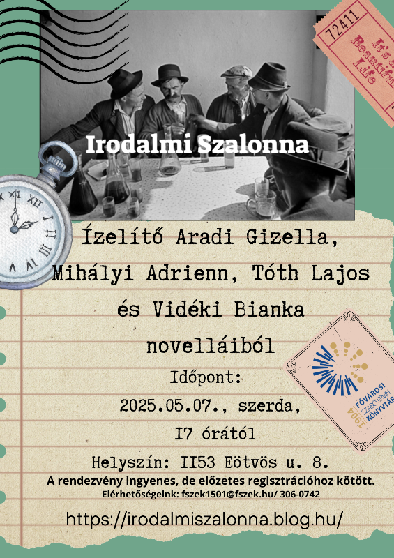 Irodalmi Szalonna - plakát - falusi férfiak koccintanak egy asztalnál - fekete-fehér fotó