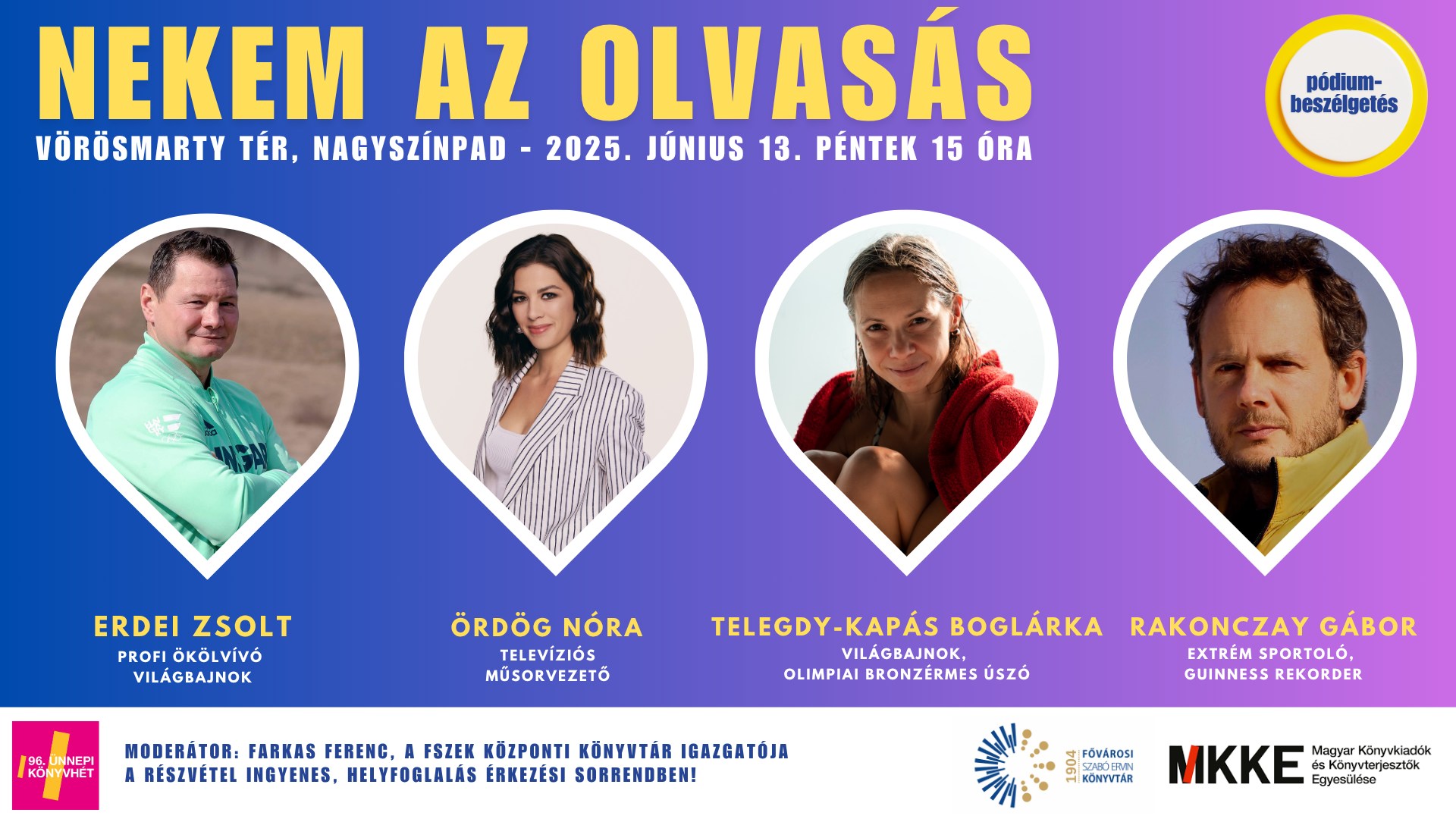 Nekem az olvasás program plakátja a sportolók fényképével