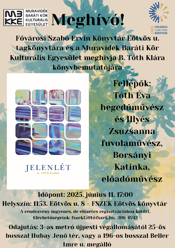 Meghívó könyvbemutatóra - B. Tóth Klára Jelenlét c. könyvének borítója
