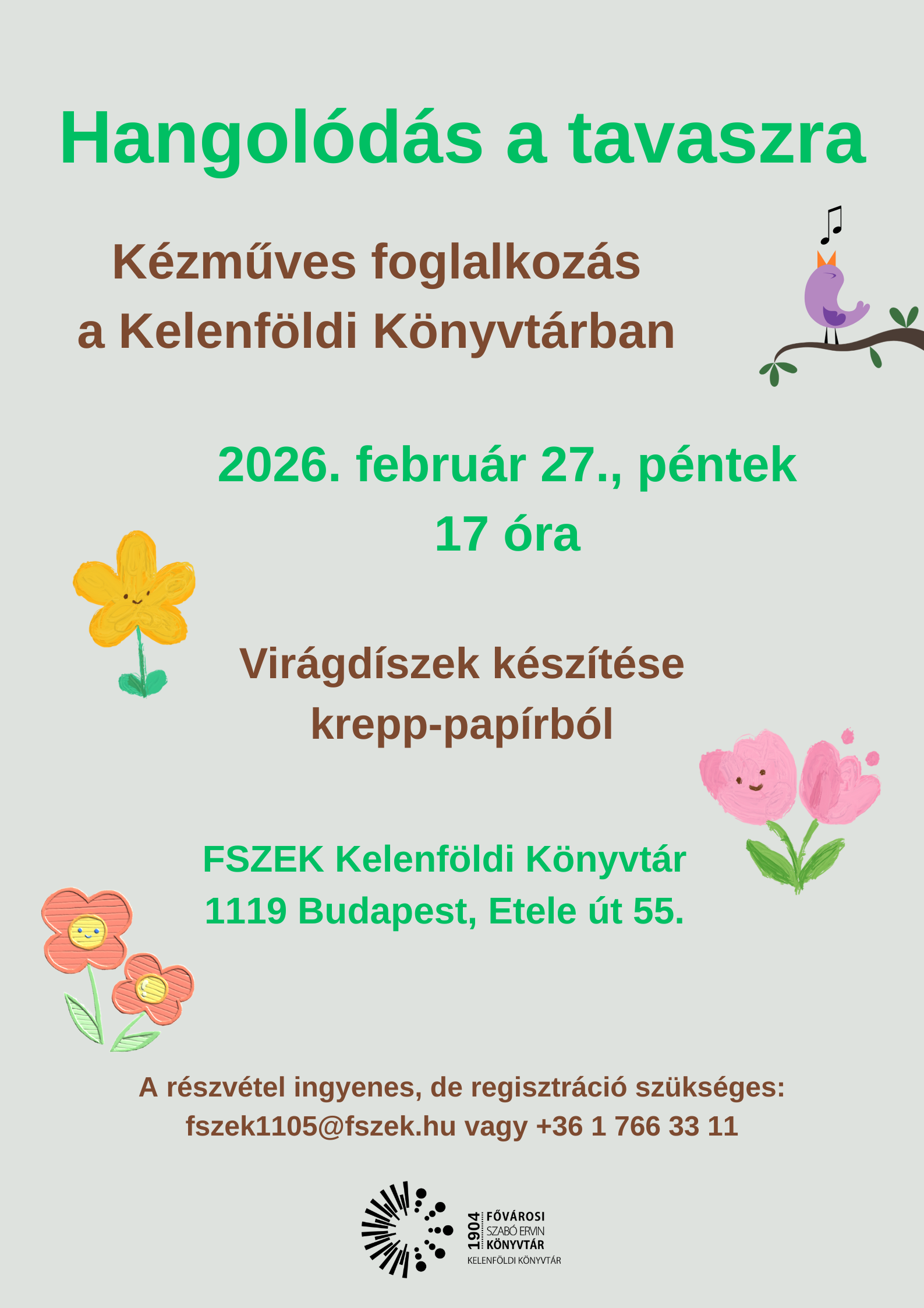 tavaszi virágok és éneklő madár