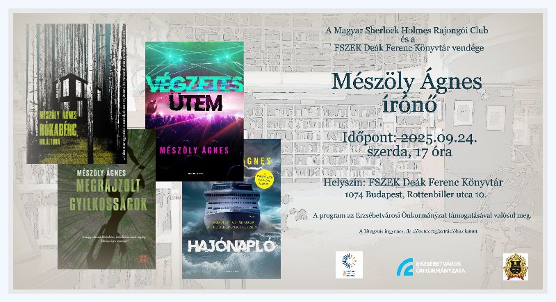 Mészöly Ágnes könyvei: Rókabérc, Végzetes ütem, Megrajzolt gyilkosságok, Hajónapló - könyvborítók