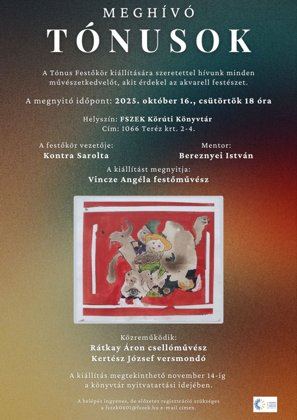 Színes akvarell állati és emberi alakokkal