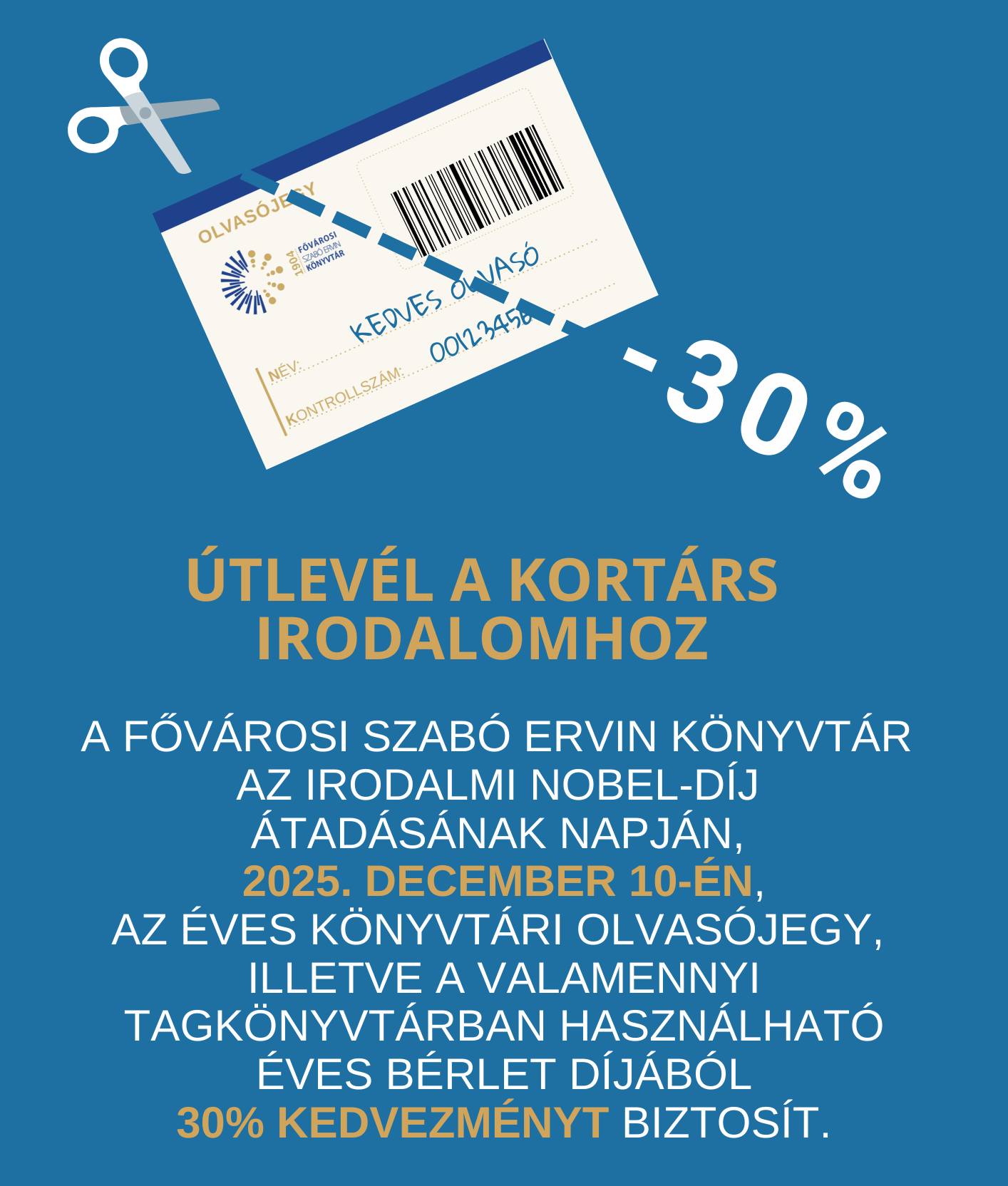 Átvágott olvasójegy rajza a kedvezményre utalva