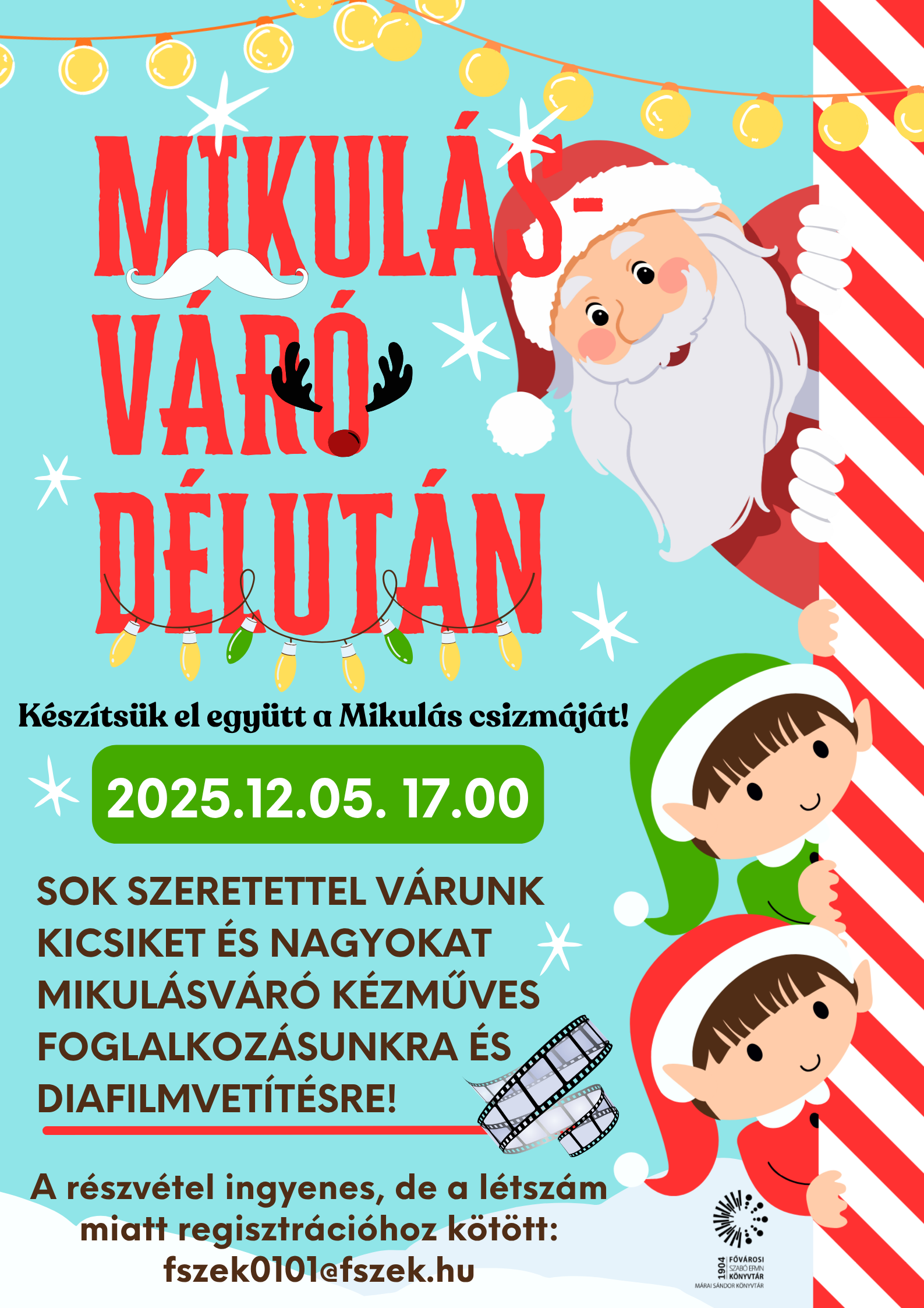 A program plakátja mikulás és gyerekek rajzával