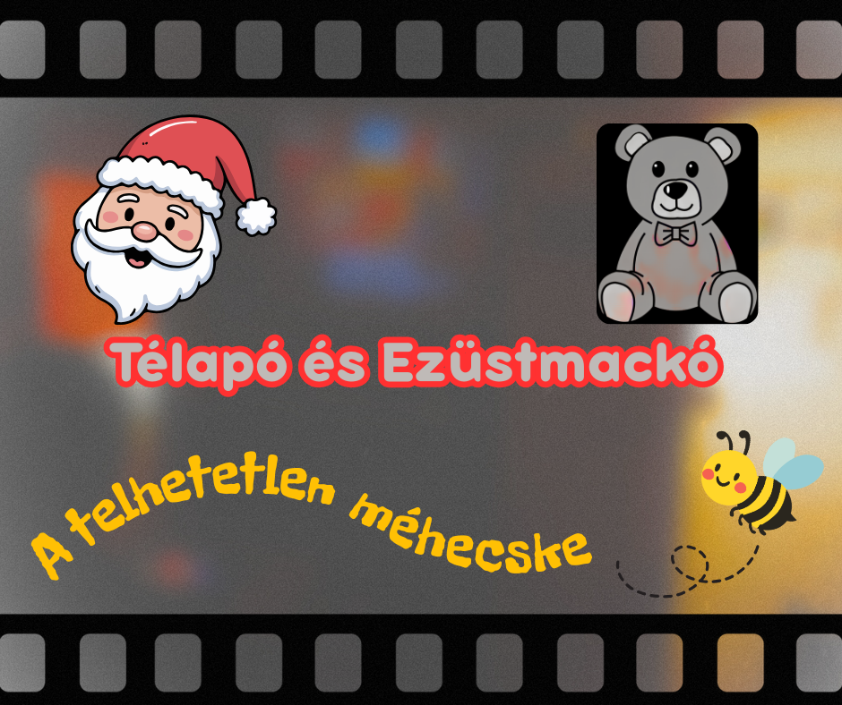 Télapó, szürke plüssmackó, méhecske - grafika