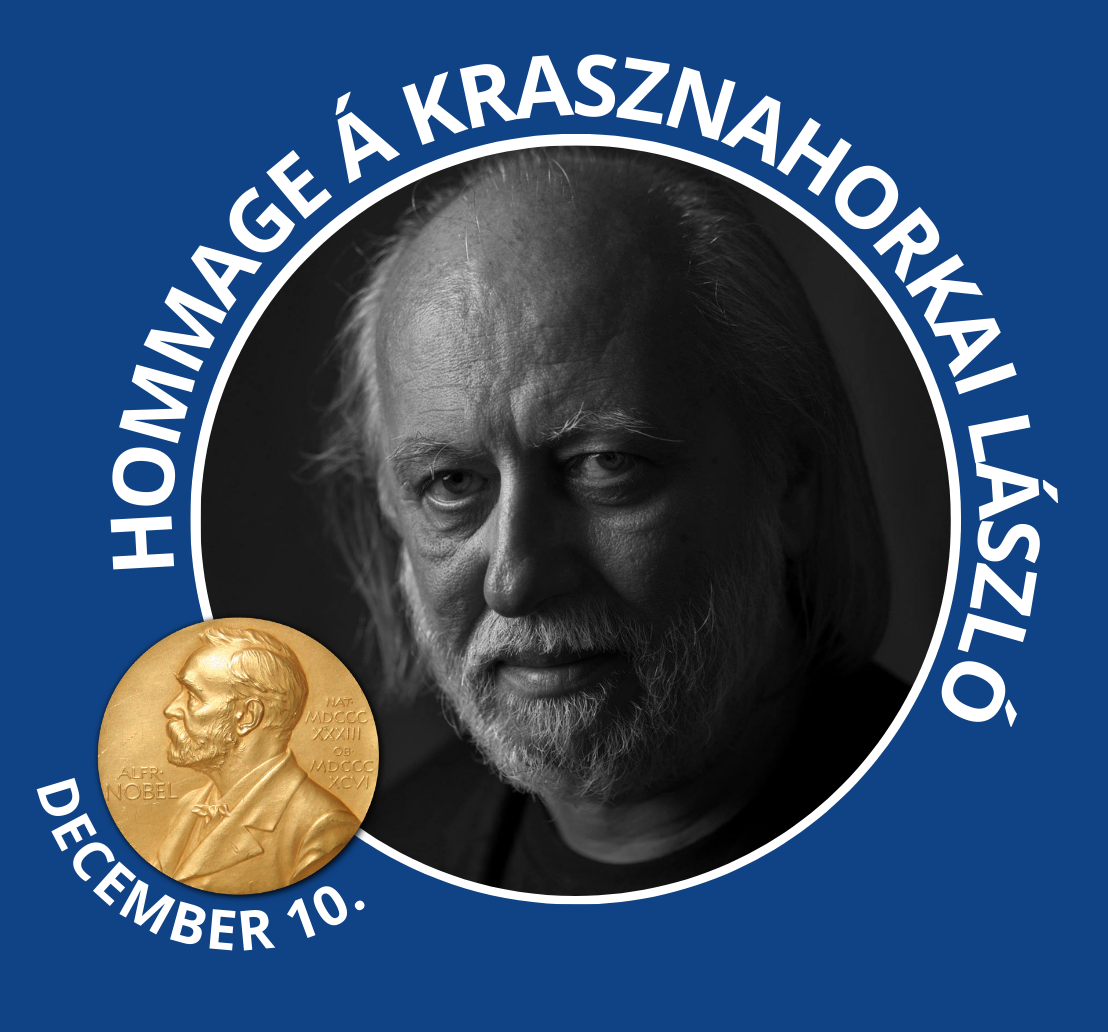 Az író fotója Hommage Á Krasznahorkai László felirattal