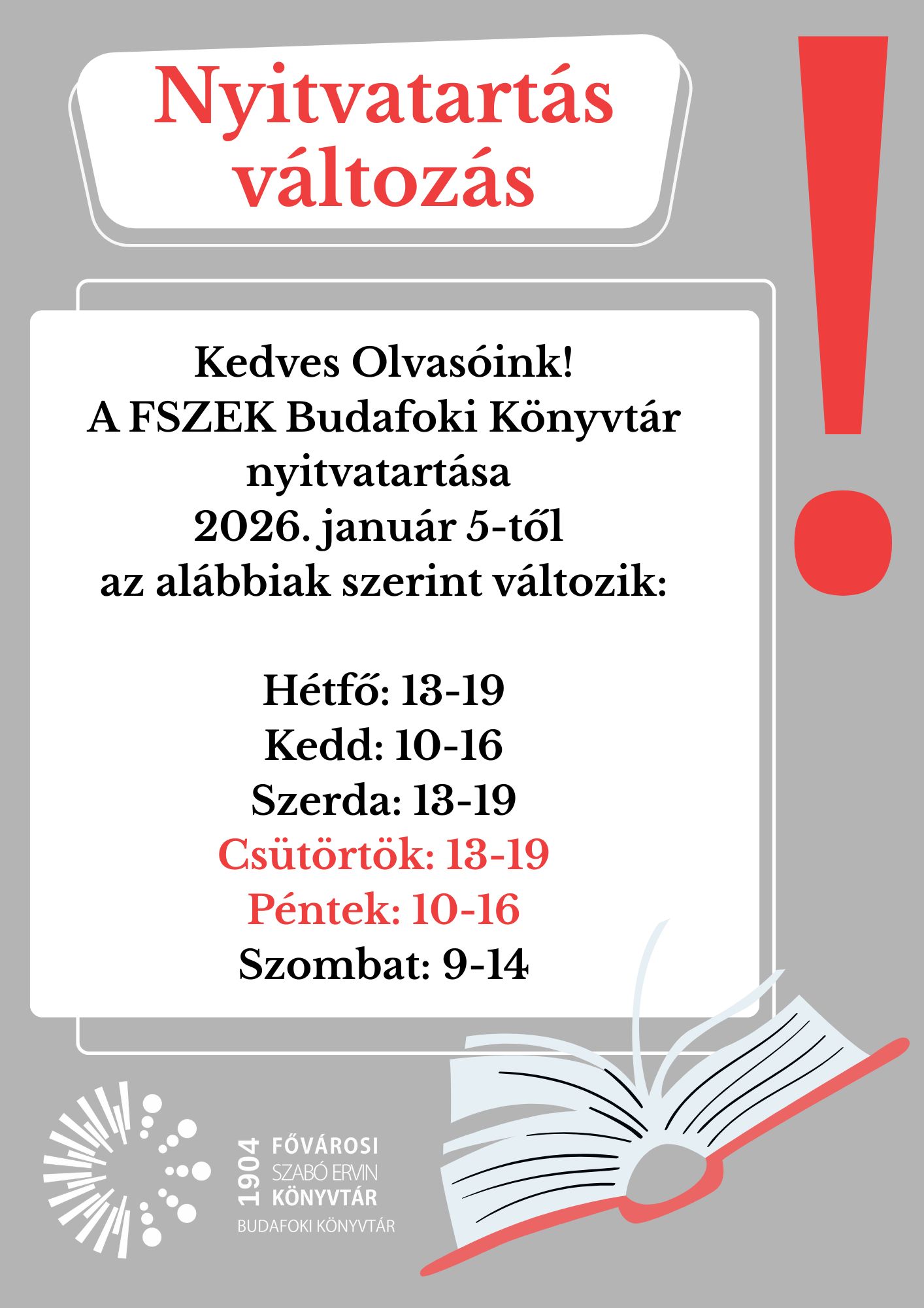 Nyitvatartás változás plakátja