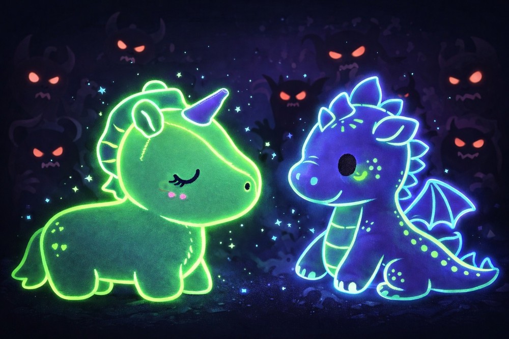 Neon unikornis és sárkány - AI grafika