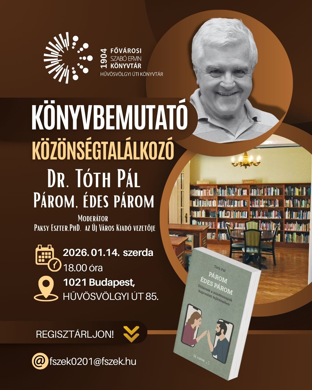 a szerző, a könyv és a könyvtár fotója