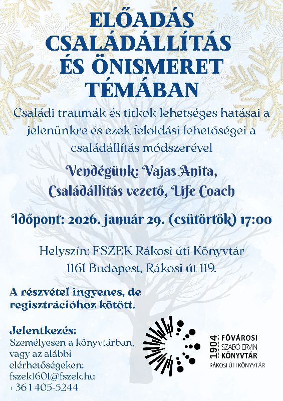 Családállítás előadás - plakát - leveles lombú fa grafika