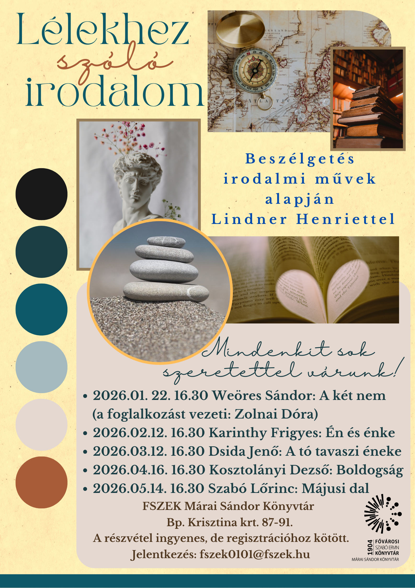 könyvek, szobor és kövek montázsa