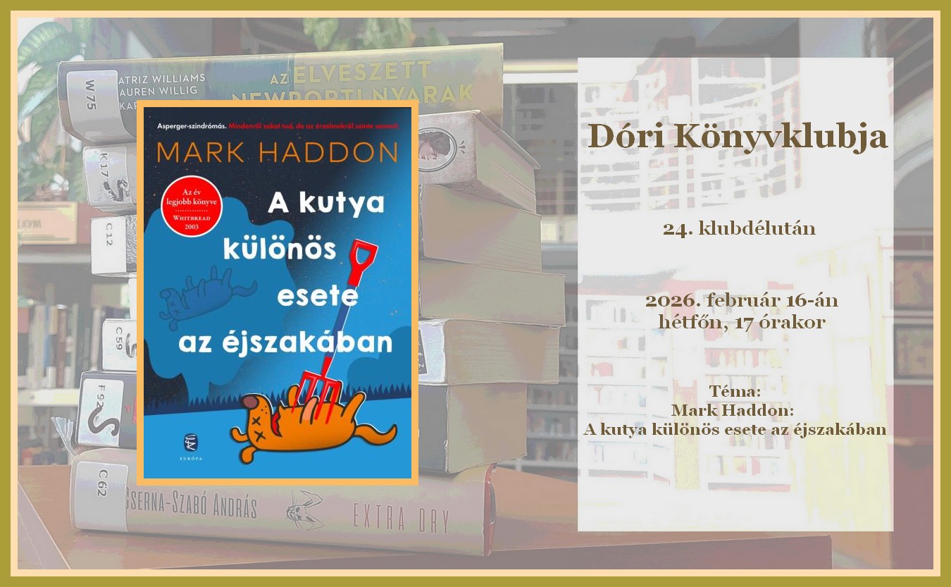 Egy kupac könyv az asztalon és Mark Haddon: A kutya különös esete az éjszakában c. könyv borítója