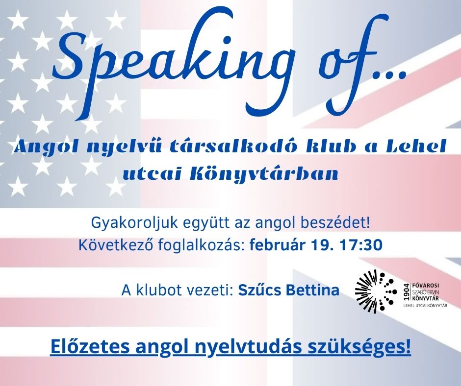 Speaking of... - angol társalkodó klub plakátja - USA és UK zászlói fele-fele elosztásban