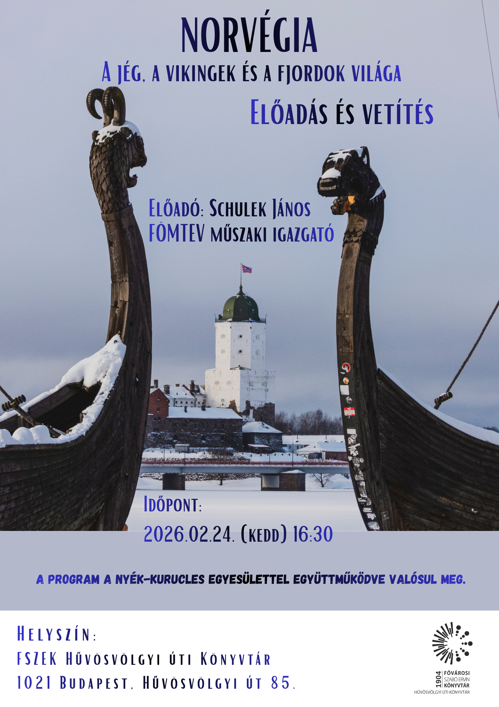 norvég hajók és régi toronyépület fotója a plakáton