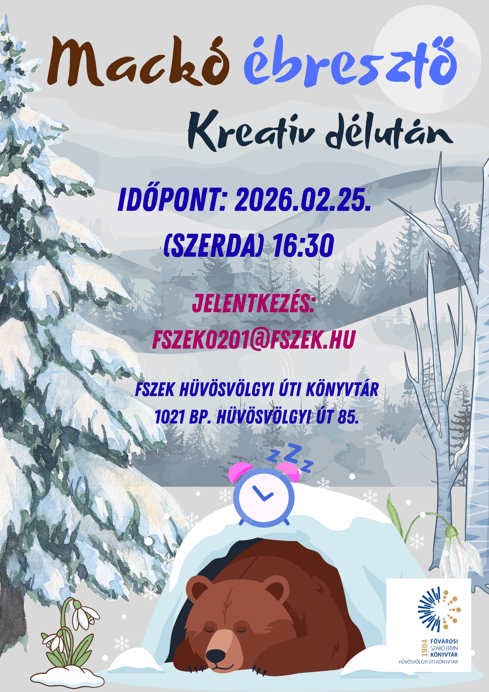 téli álmot alvó medve rajza a plakáton