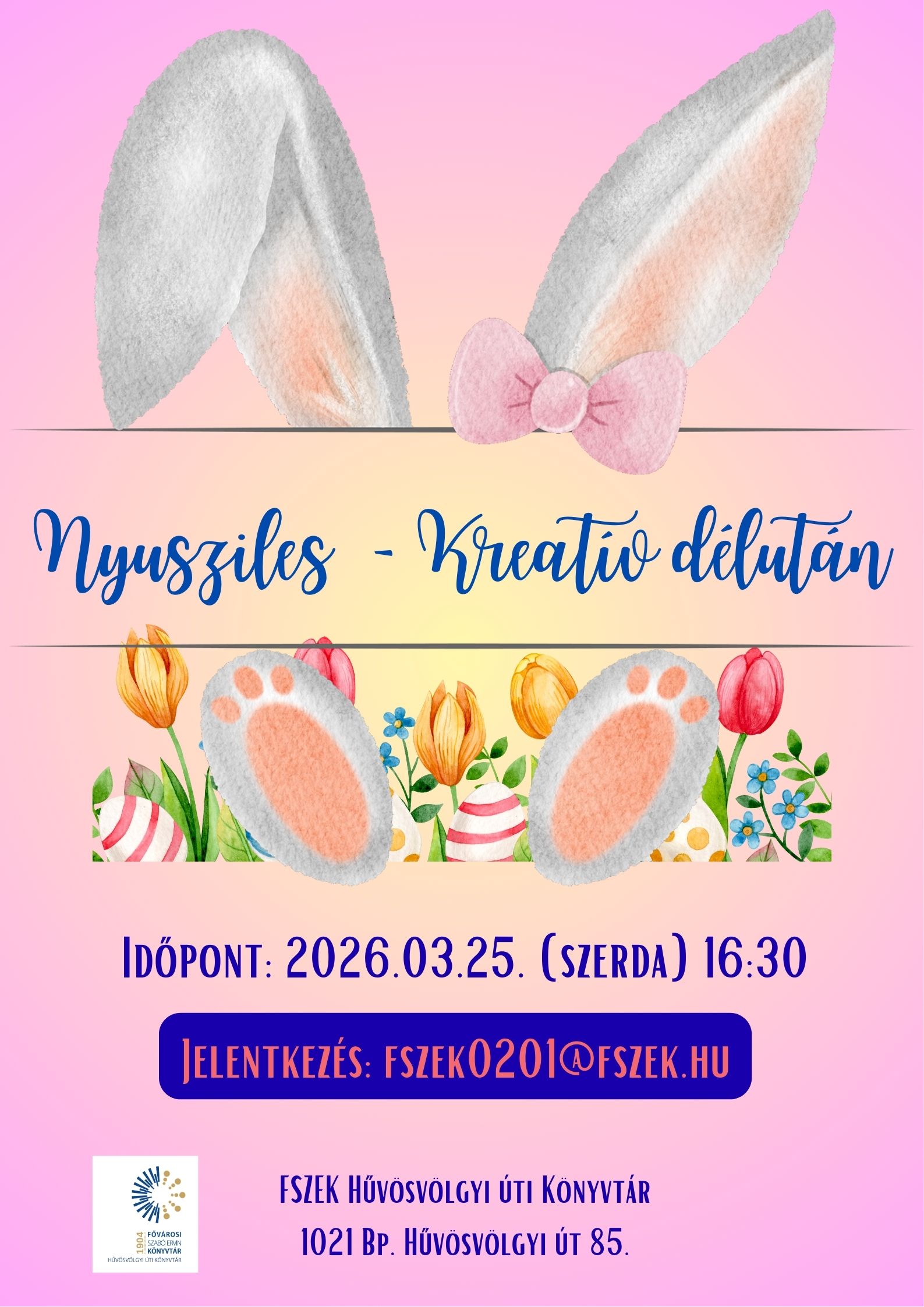 húsvéti hangulatú rajz nyuszival, virágokkal és tojásokkal