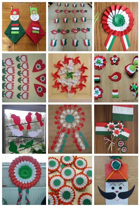 Március 15-ei kézműves kokárdák, zászlók, huszárok - fotókollázs