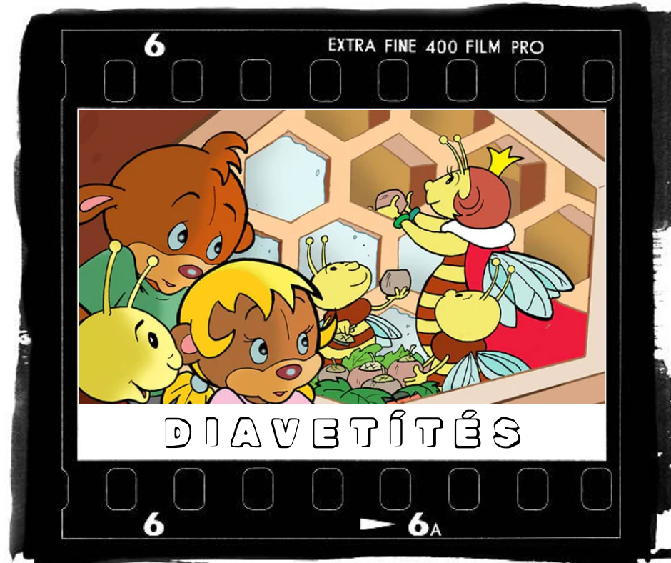 Diafilm-kocka - medvebocsok és méhkaptárban dolgozó méhek