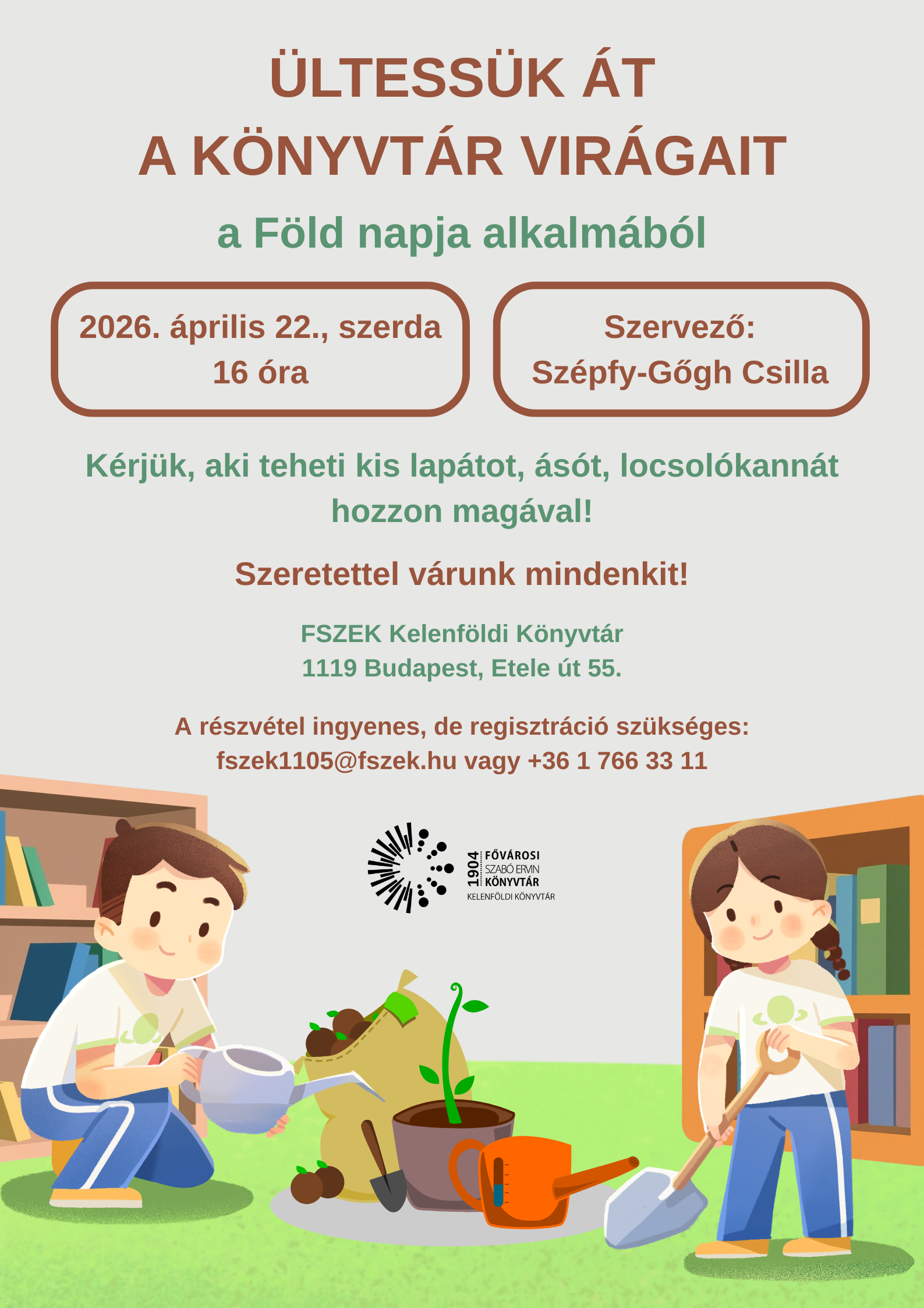 virágátültetés a könyvtárban