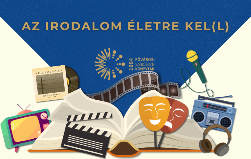 irodalmi művek zenés-színházi-filmes adaptációját szimbolizáló rajzok