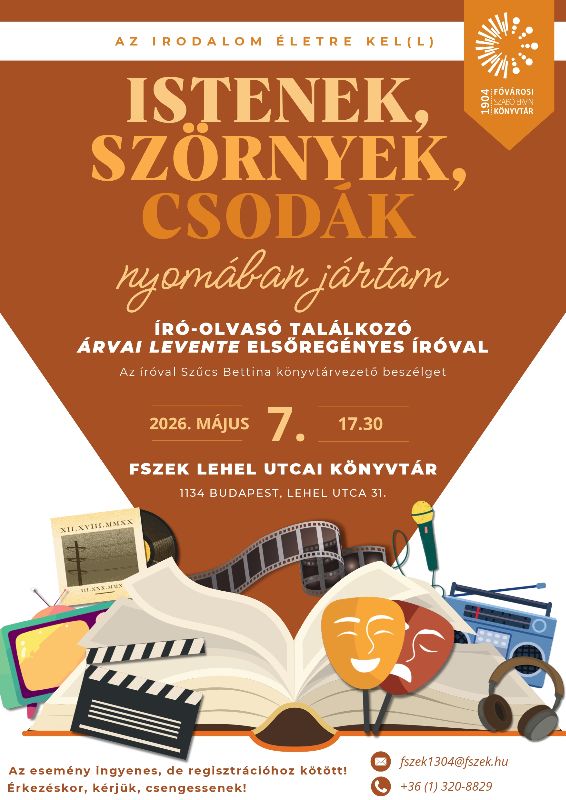 Plakát - filmszalagok, nyitott könyv, színházi maszkok, magnó, TV, fejhallgató, bakelitlemez, mikrofon, csapó tábla - grafika