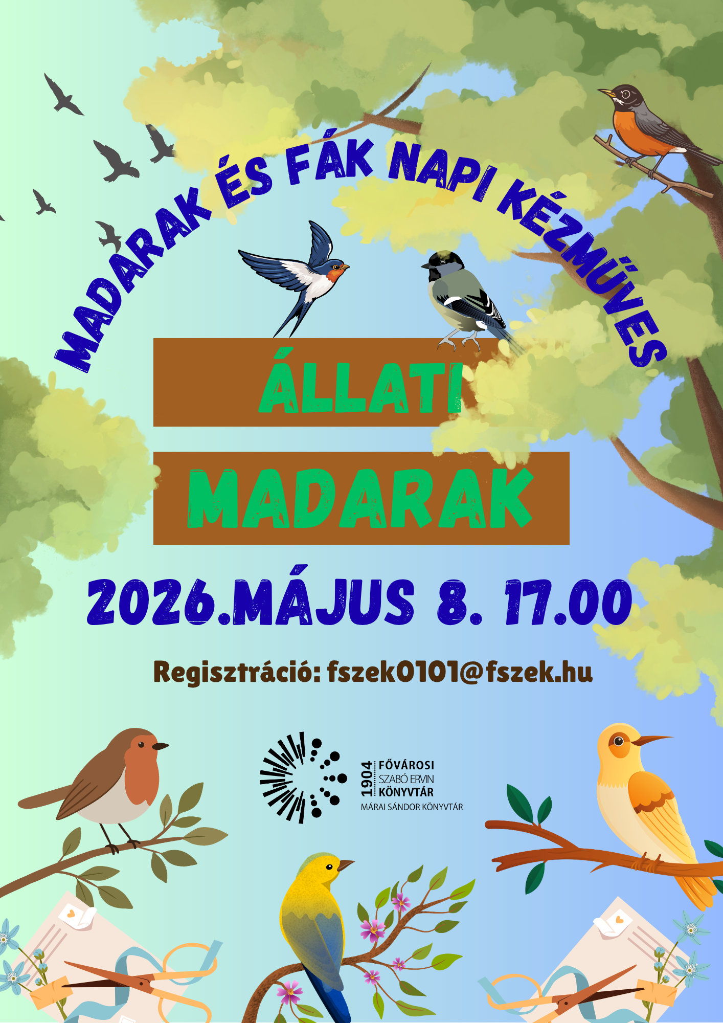 madarak és fák rajza