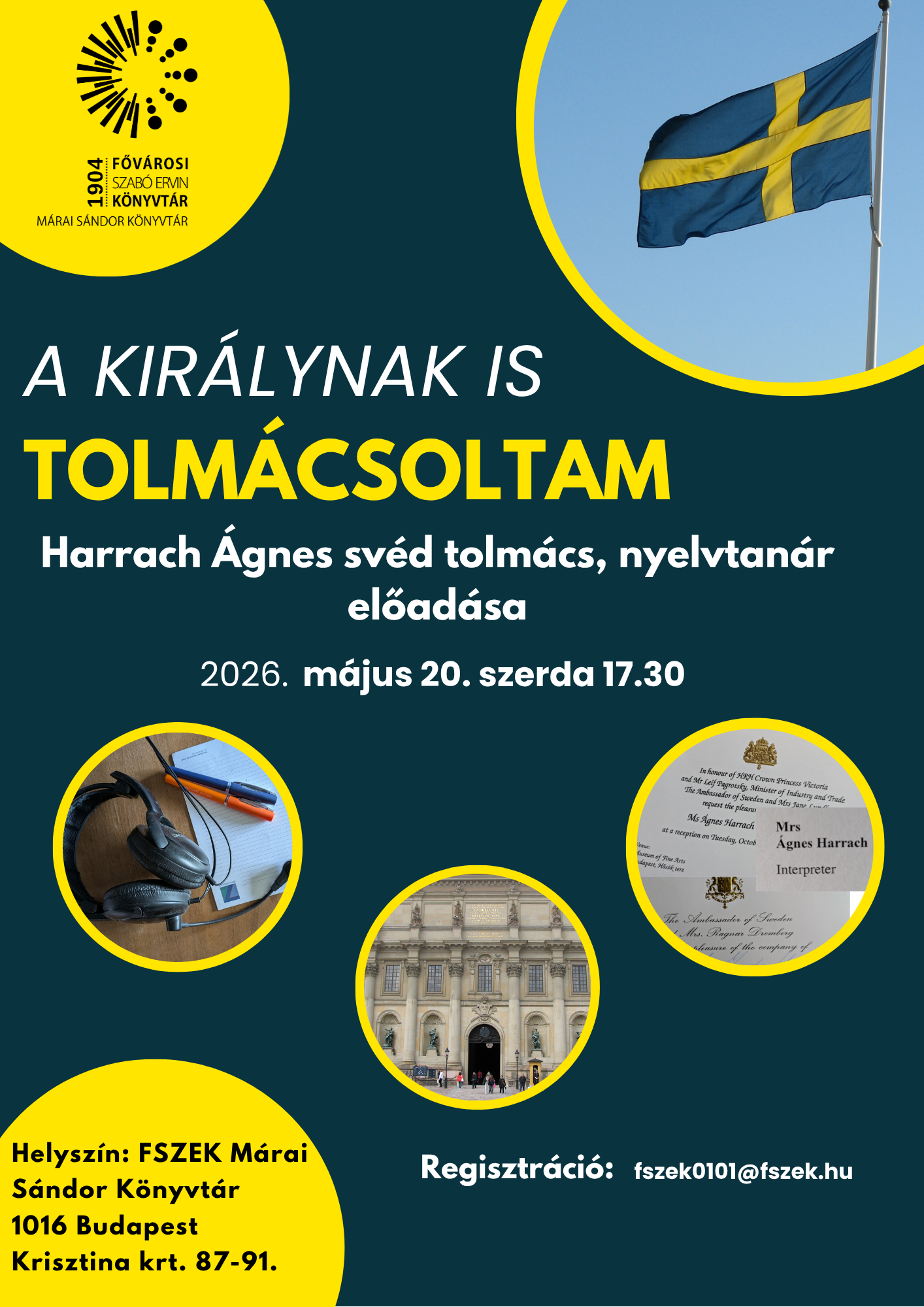 svéd zászló,sárga kék mezők, a svéd királyi palota, meghívó szövege