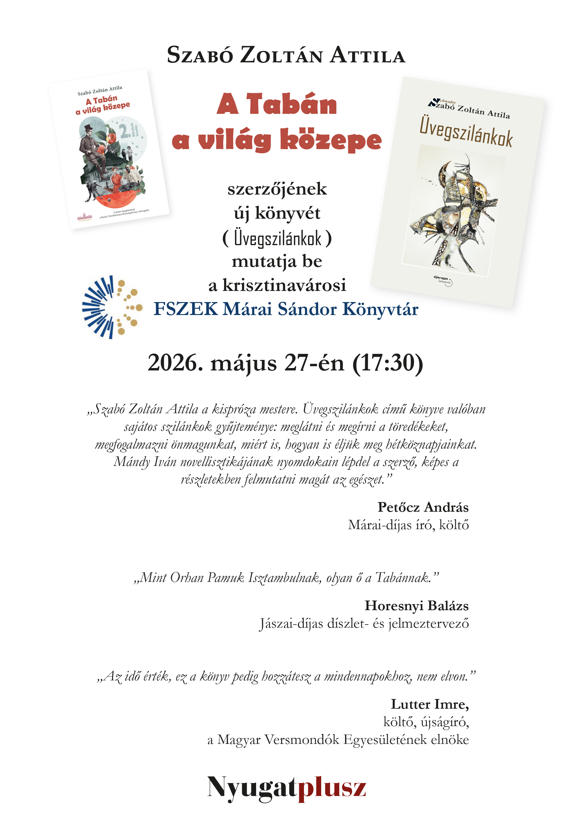 Szabó Zoltán Attila, a könyv borítója, A Tabán a világ közepe