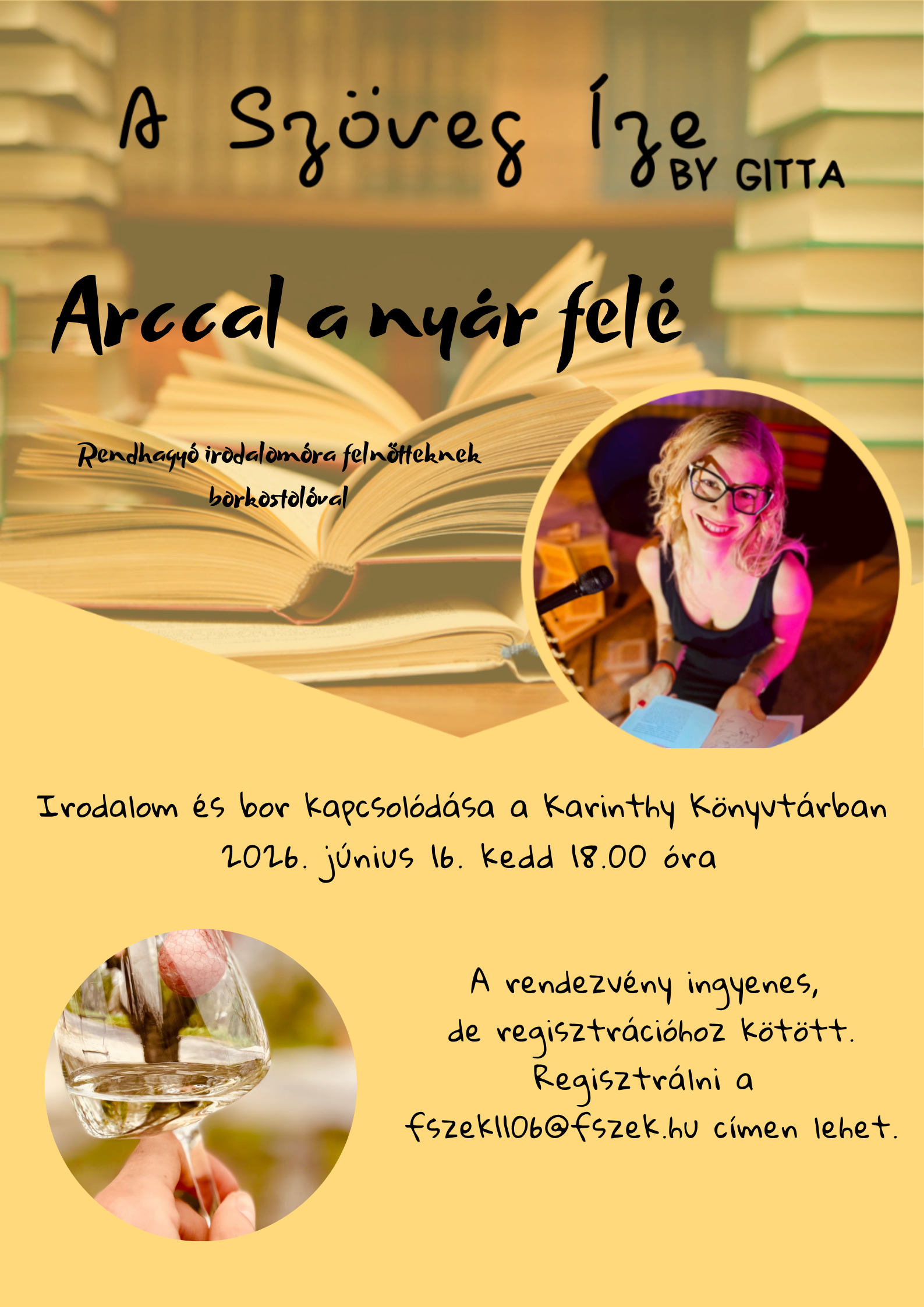 A poszter fejléce a program címe és az előadó fényképe