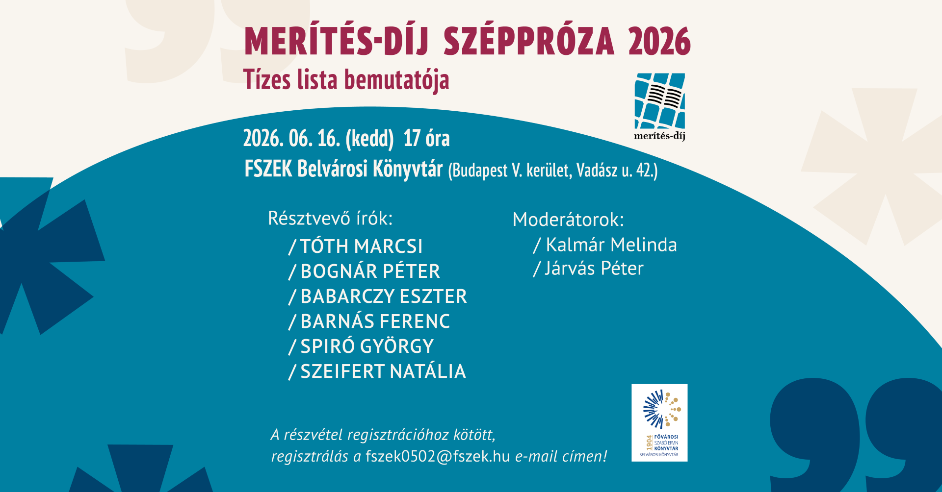 Bézs és kék háttéren a program címe, időpontja, résztvevői