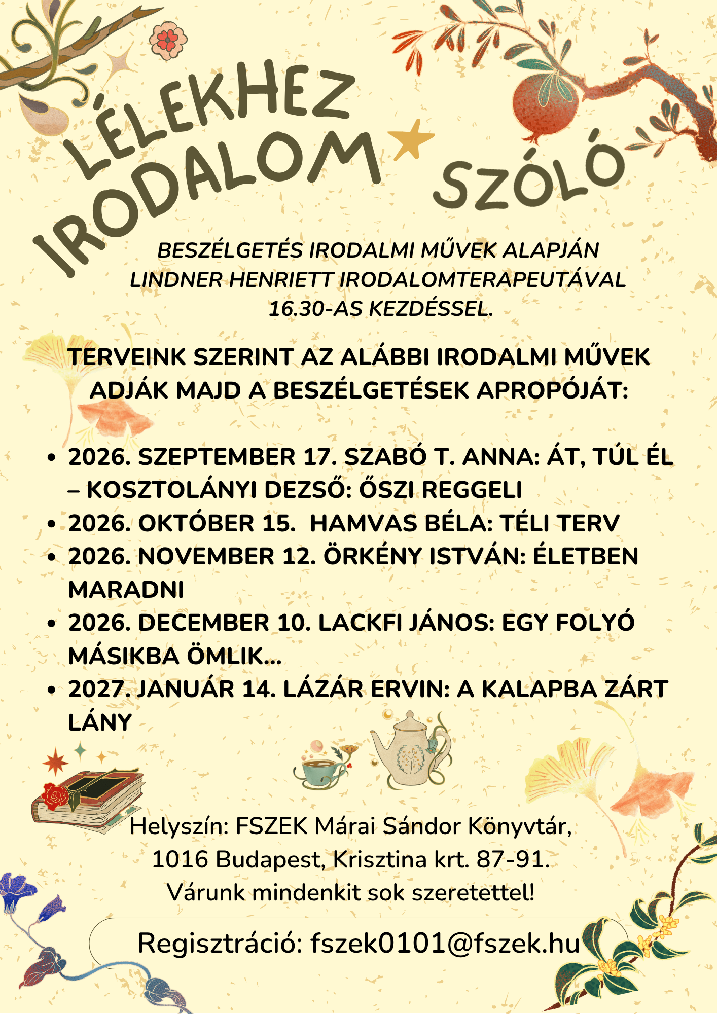 plakát őszi hangulatot idéző rajzokkal -ágak, tea, falevelek