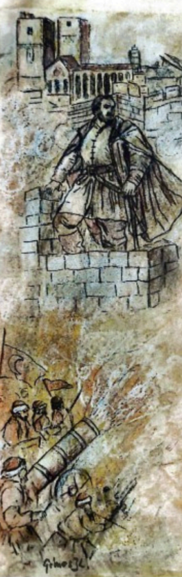 Poster – István Dobó defends Eger Castle – charcoal drawing