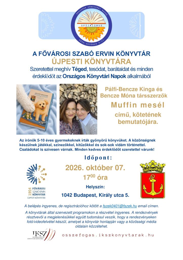 A rendezvény plakátja a szerző és a könyv fotójával