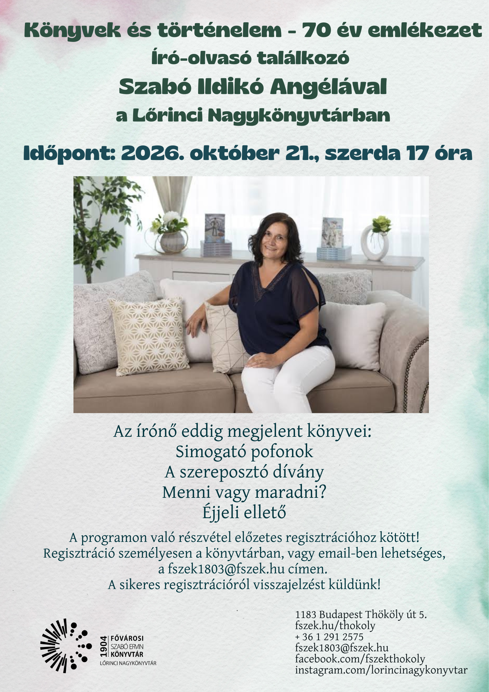 Szabó Angéla írónő fotója a plakáton
