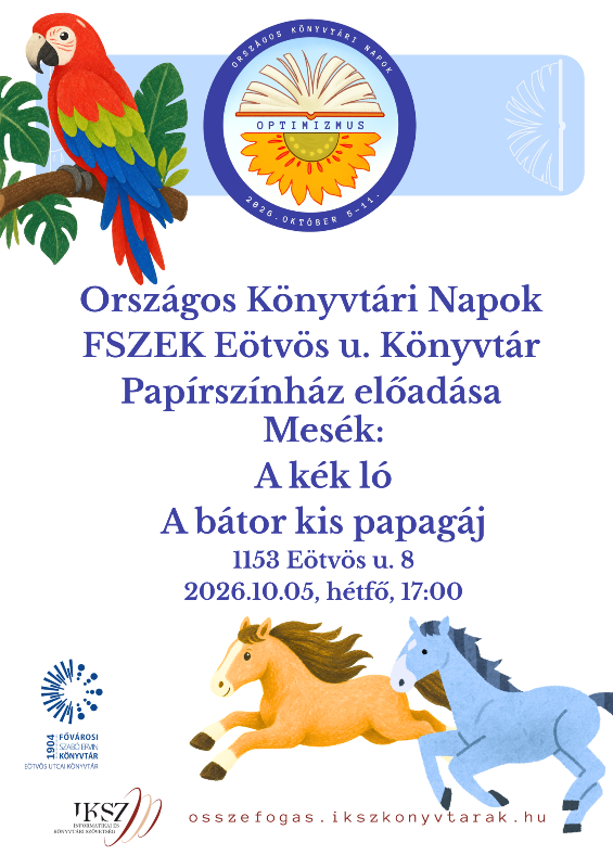 Plakát - futó lovak, faágon ülő papagáj, OKN logó