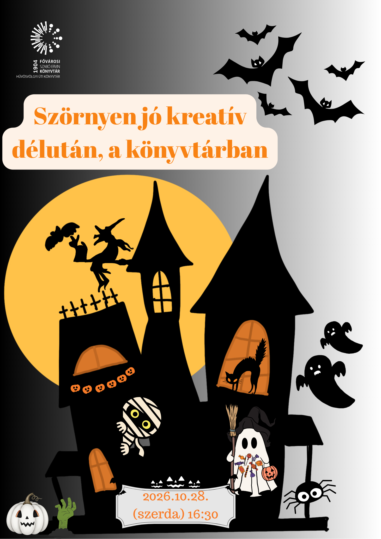 Halloweeni hangulatkép kísértetházzal