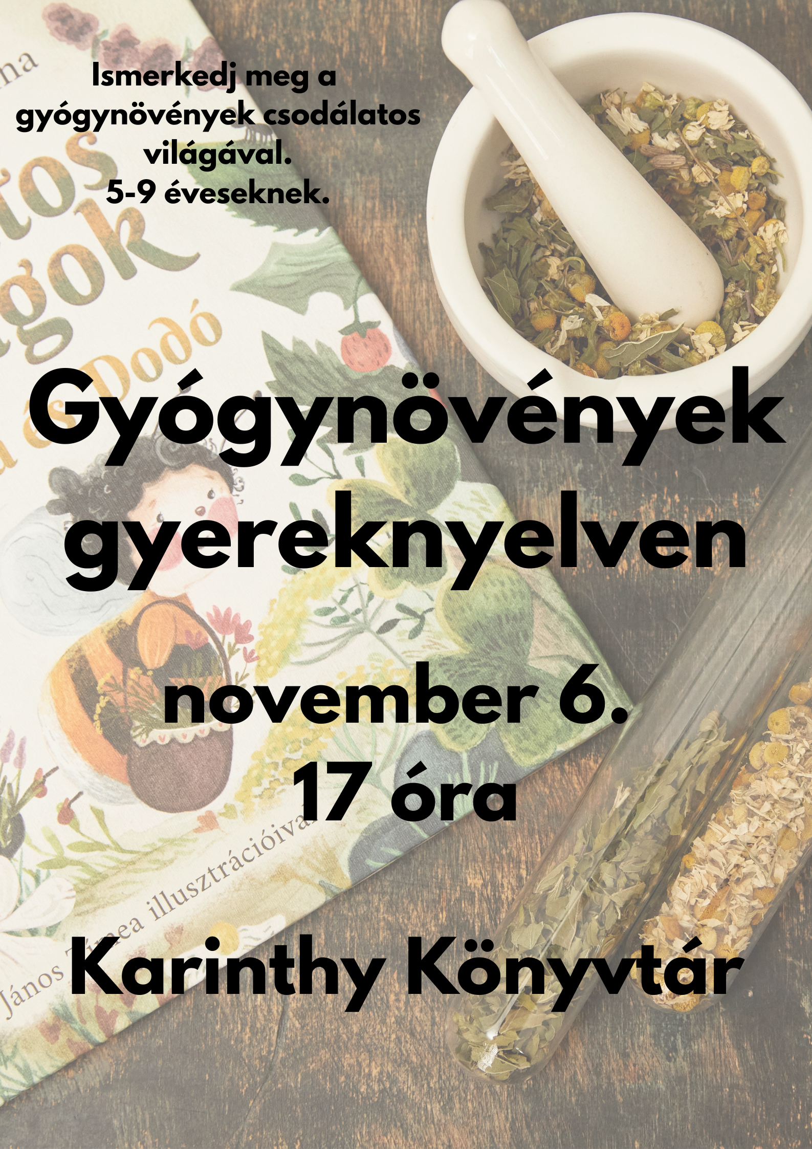 gyógynövénykönyv és gyógynövények mozsárban a fotón
