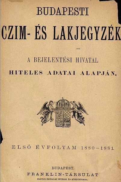 A Budapesti czím- és lakjegyzék című kiadványsorozat egyik kötetének címlapja