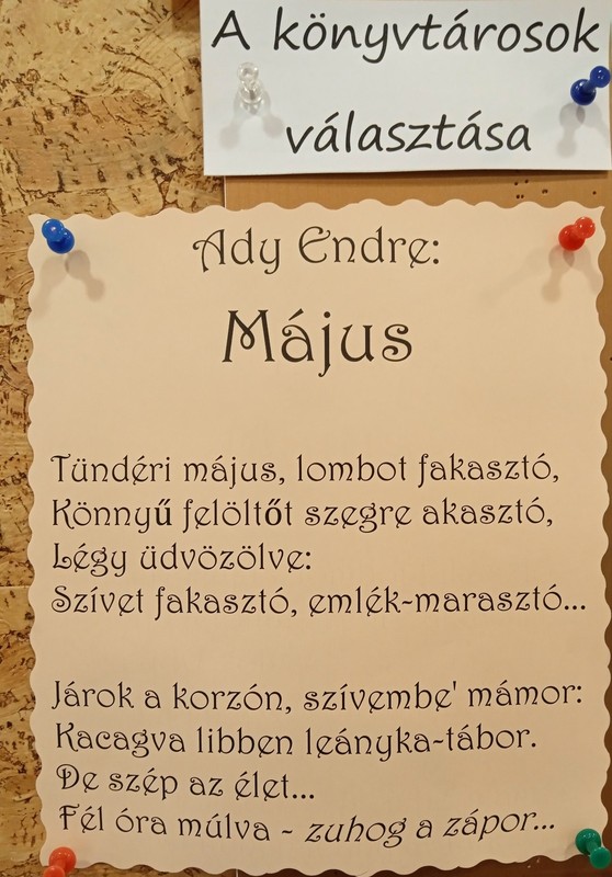 Május hónap verse: Ady Endre - Május (könyvtáros választása)