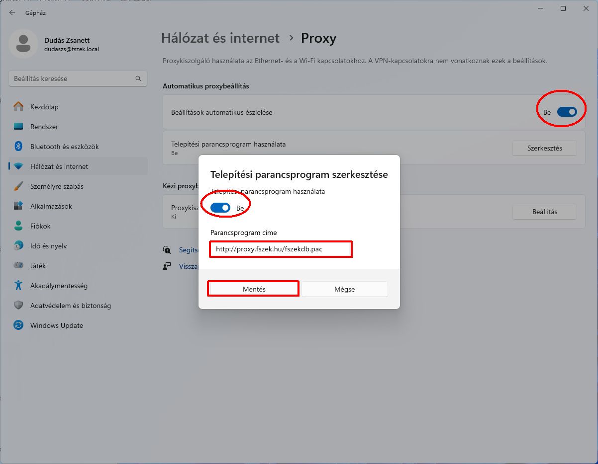Hálózat és Internet - Proxy Windows 11