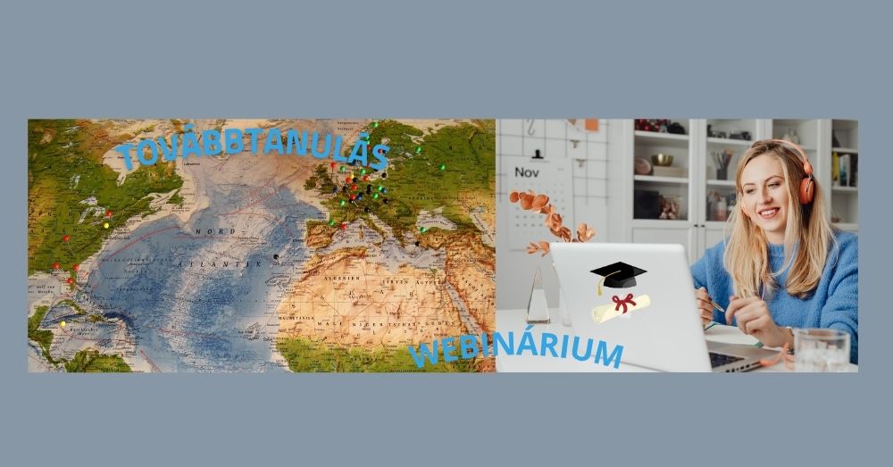 Fotómontázsban egy térkép részlet és egy latopot használó fiatal hölgy szerepel 