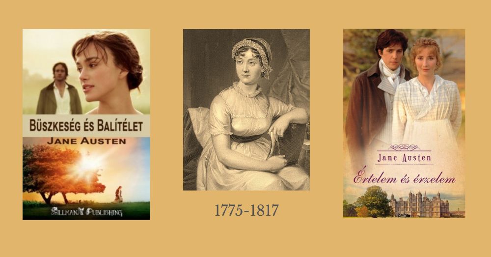 A fotón két regényének könyvborítója és Austen képe szerepel 