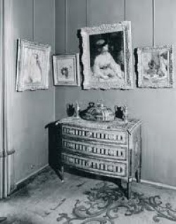 Renoir, Gauguin and Fantin-Latour paintings above chest of drawers