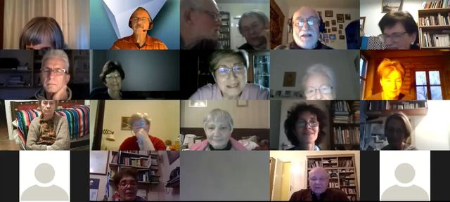 képernyőfotó az online találkozóról Bereményi Gézával és a résztvevőkkel