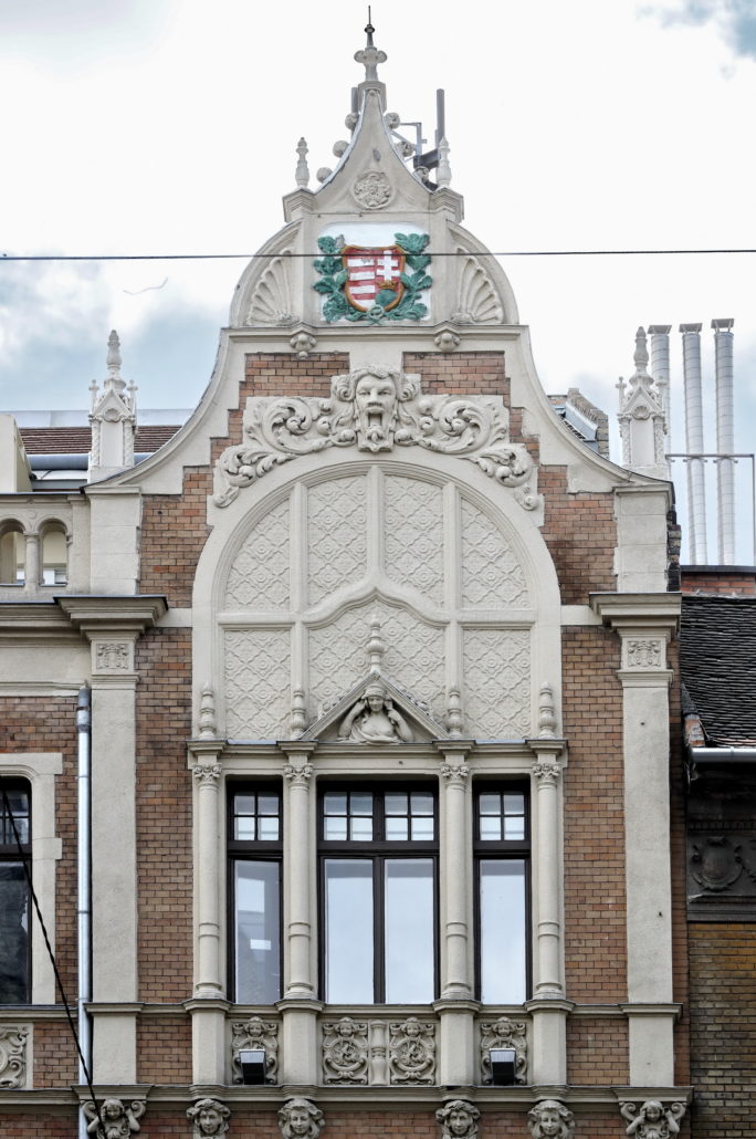 The facade with the Hungarian crest