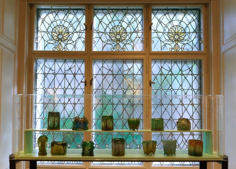 Coloured glass window in the reception room